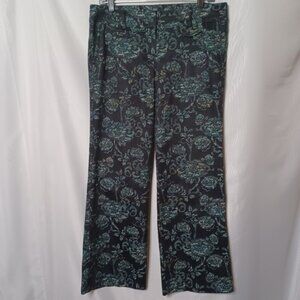 Womyn Women's Dark Blue Straight Leg Floral Pants. Size 10